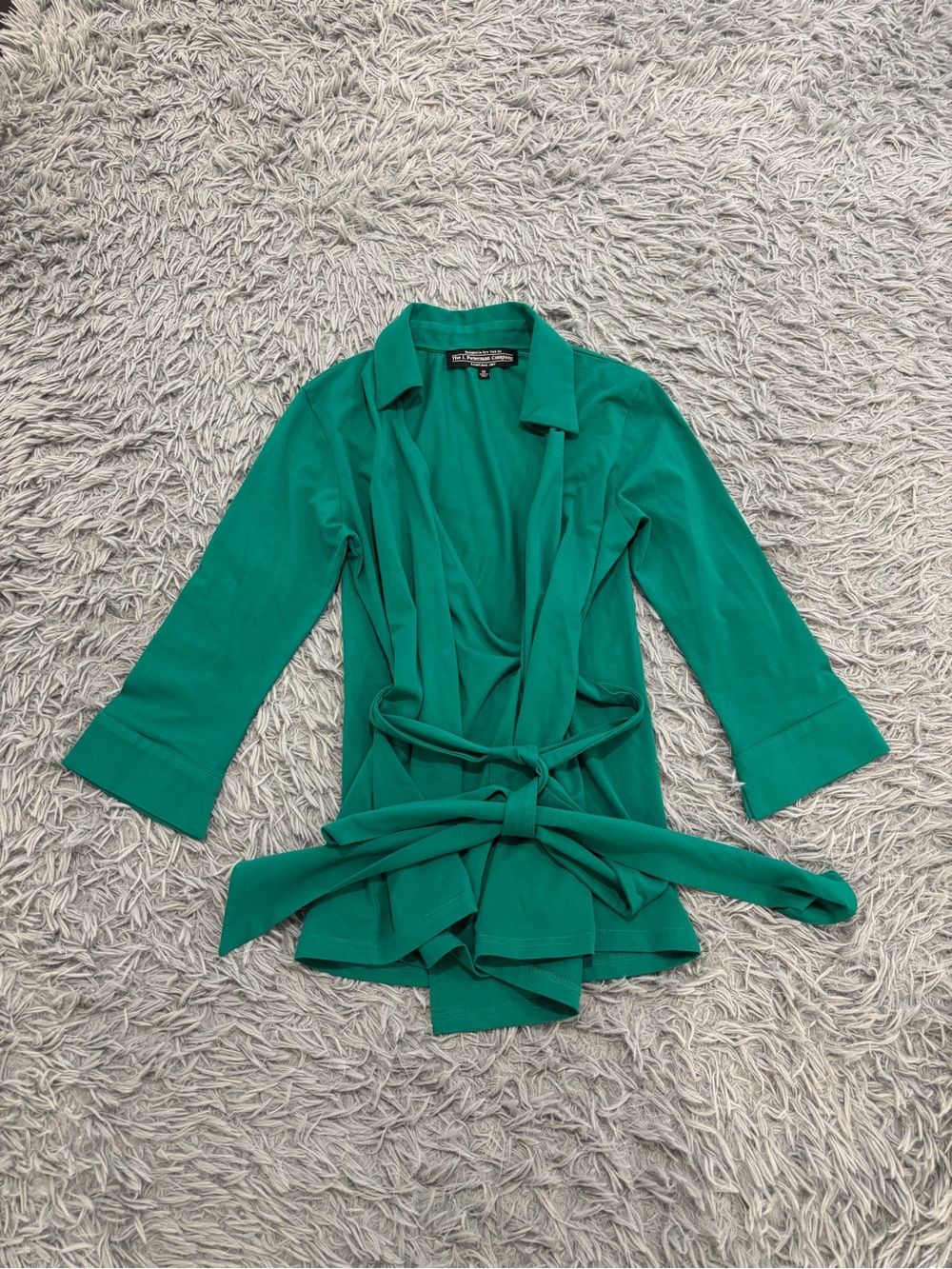 J. Peterman Women’s Green Wrap Tied Top XS Supima Cotton Stretch Office Holiday